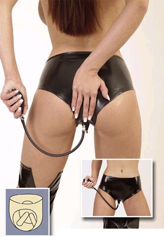 Latex-Slip mit Pumpdildos - S